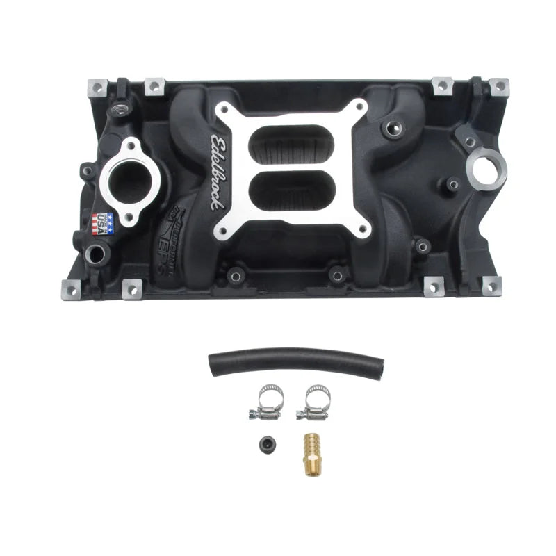 Edelbrock Manifold Performer Eps SB Chevy Vortec Black Finish - Side View