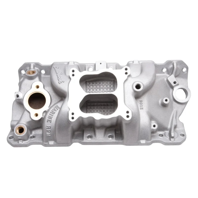 Edelbrock Manifold SBC 23-Degree Marine RPM 1987-1995 w/ Brass - Side View