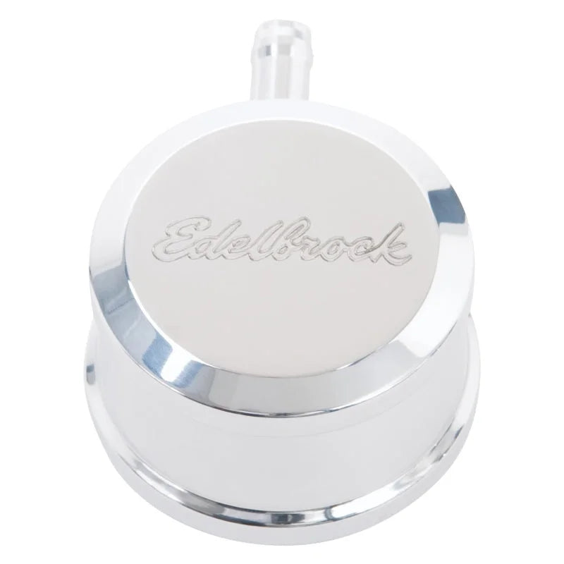 Edelbrock PCV for Valve Cover Aluminum Round Push In w/ 90-Degree Port Breather Look w/ Etched Logo - Main Product View
