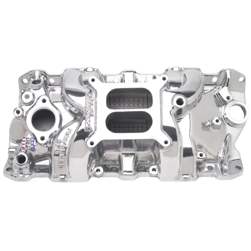 Edelbrock Perf RPM Manifold Polished - Side View