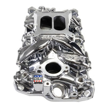 Load image into Gallery viewer, Edelbrock Performer EPS Intake Manifold w/ Oil Fill Tube - Chrome Plasma fits Chevy Sb - Side View