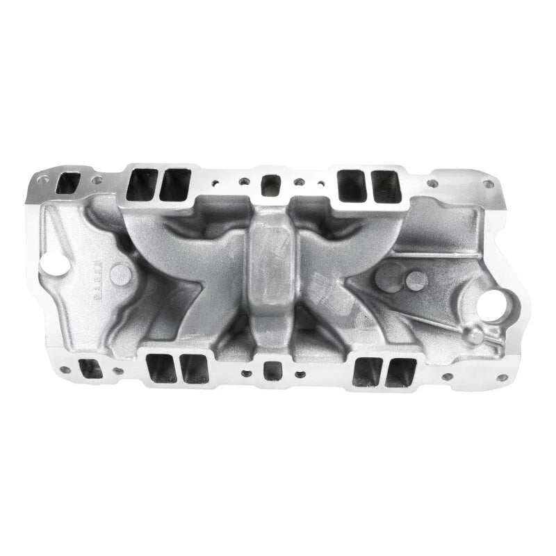 Edelbrock Performer EPS Intake Manifold w/ Oil Fill Tube - Chrome Plasma fits Chevy Sb - Back View