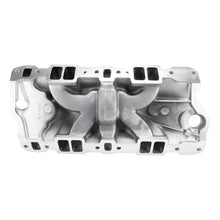 Load image into Gallery viewer, Edelbrock Performer EPS Intake Manifold w/ Oil Fill Tube - Chrome Plasma fits Chevy Sb - Back View