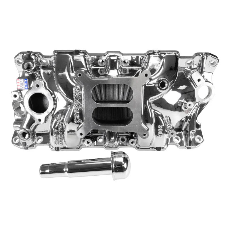 Edelbrock Performer EPS Intake Manifold w/ Oil Fill Tube - Chrome Plasma fits Chevy Sb - Installation View