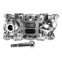 Load image into Gallery viewer, Edelbrock Performer EPS Intake Manifold w/ Oil Fill Tube - Chrome Plasma fits Chevy Sb - Installation View