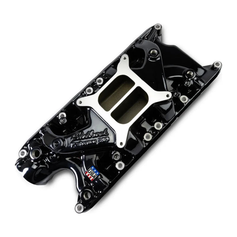 Edelbrock Performer Intake Manifold - Black Plasma Finish fits Ford Small Block - Back View