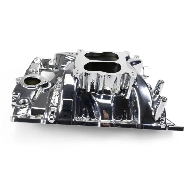 Edelbrock Performer RPM Intake Manifold - Chrome Plasma Finish fits Pontiac 326-455 - Installation View