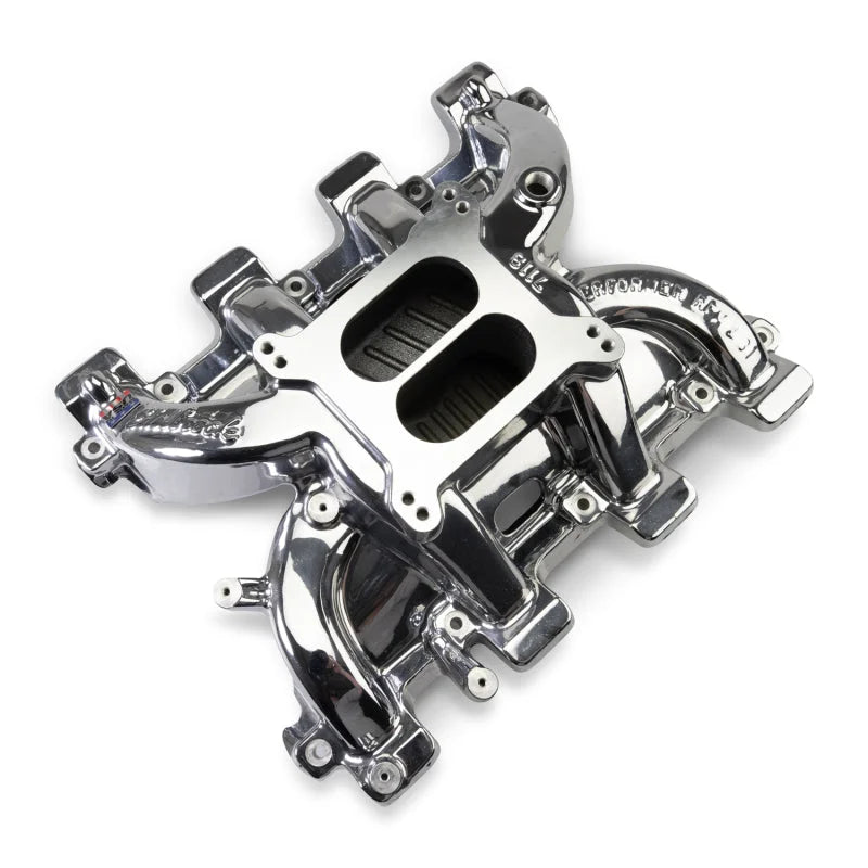 Edelbrock Performer RPM Intake Manifold Only - Chrome Plasma Finish fits Chevy LS1 - Back View