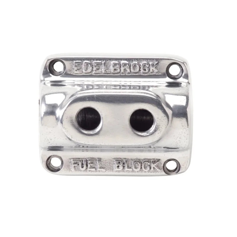 Edelbrock Polished Fuel Block Dual Carb - Side View