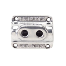 Load image into Gallery viewer, Edelbrock Polished Fuel Block Dual Carb - Side View