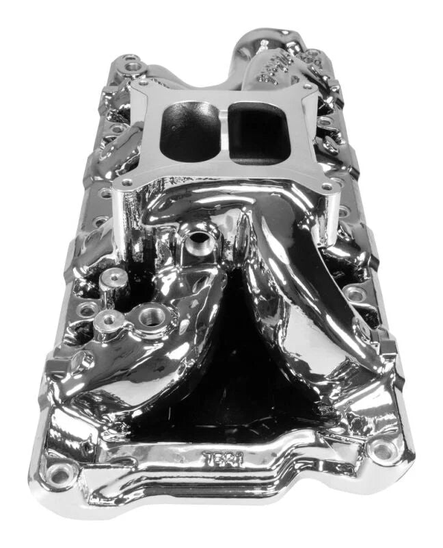 Edelbrock RPM Air-Gap Intake Manifold - Chrome Plasma Finish fits Ford Small-block 289 / 302 / 347 - Side View
