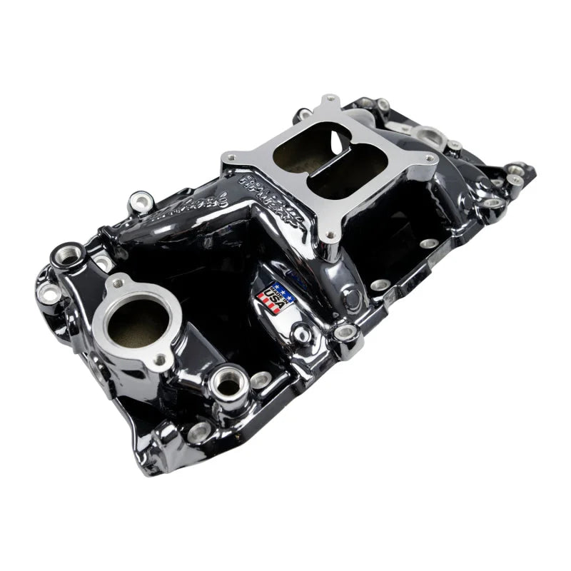 Edelbrock RPM Air-Gap Intake Manifold Oval Port - Black Plasma Finish fits Chevrolet Big-Block - Side View