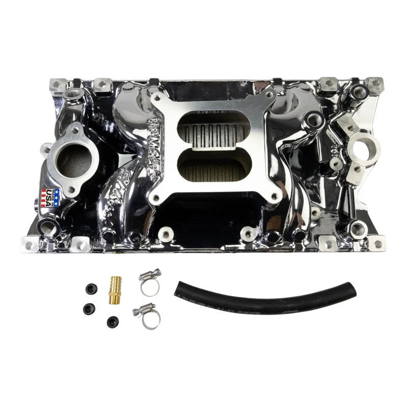 Edelbrock RPM Air-Gap Manifold - Chrome Plasma fits Chevrolet / Vortec - Installation View