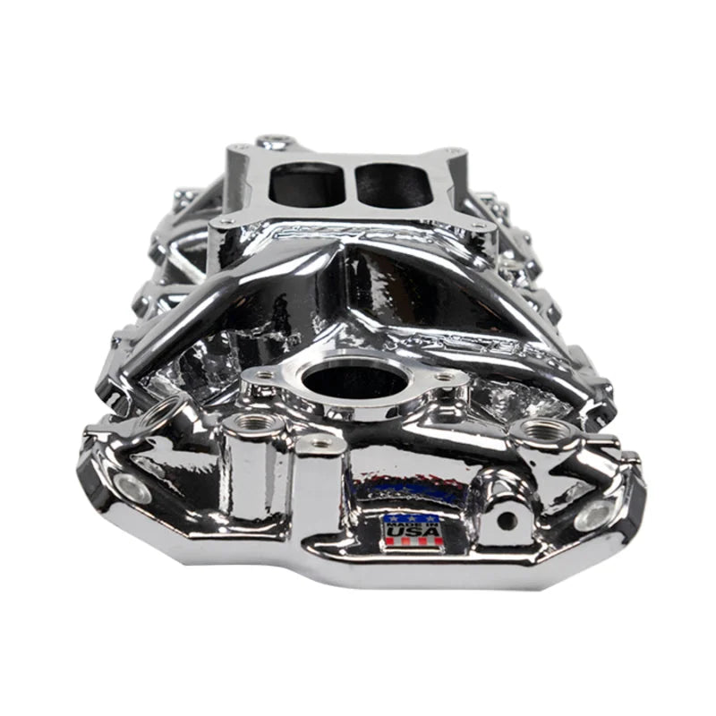 Edelbrock SBC Performer EPS Manifold - Chrome Plasma Coated - Side View