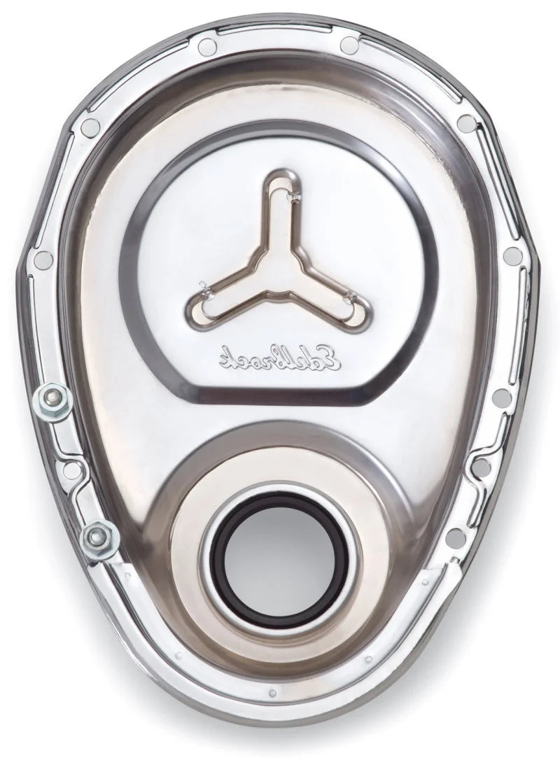 Edelbrock Timing Cover SB-Chevy Chrome w/ Welded Reinforcement Plate - Additional View 6
