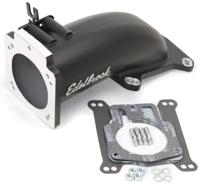 Edelbrock Ultra Low Profile Intake Elbow 90mm Throttle Body to Square-Bore Flange Black Finish - Side View