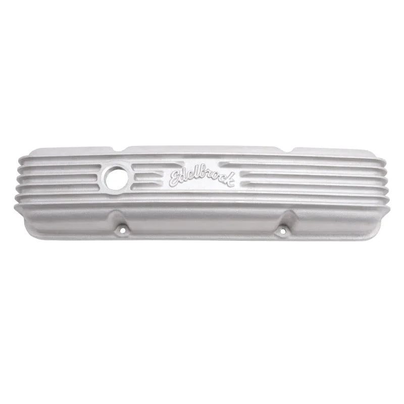 Edelbrock Valve Cover Classic Series Chevrolet 1959-1986 262-400 CI V8 w/ Oil Fill Hole Satin - Installation View