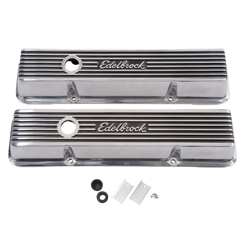 Edelbrock Valve Cover Elite II Series Chevrolet 1959-1986 262-400 CI V8 Tall Polished - Side View