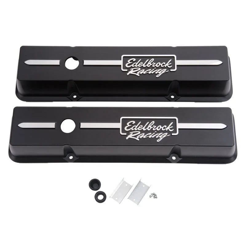 Edelbrock Valve Cover Racing Series Chevrolet 1959-1986 262-400 CI V8 Low Black - Side View