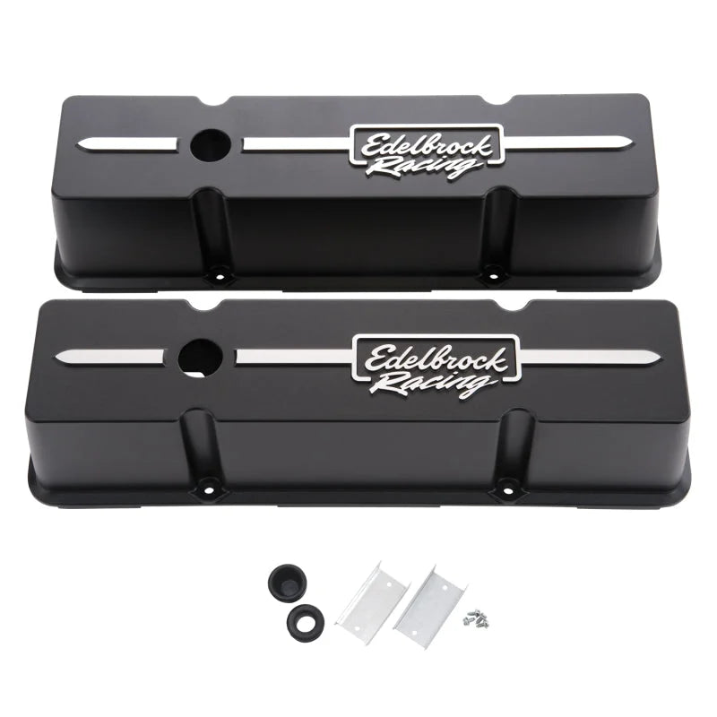Edelbrock Valve Cover Racing Series Chevrolet 1959-1986 262-400 CI V8 Tall Black - Main Product View