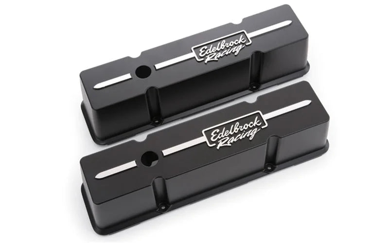 Edelbrock Valve Cover Racing Series Chevrolet 1959-1986 262-400 CI V8 Tall Black - Side View