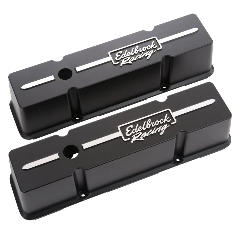 Edelbrock Valve Cover Racing Series Chevrolet 1959-1986 262-400 CI V8 Tall Black - Back View
