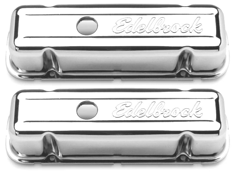 Edelbrock Valve Cover Signature Series Buick 1977 and Later 3 8L and 4 1L V6 Chrome - Side View