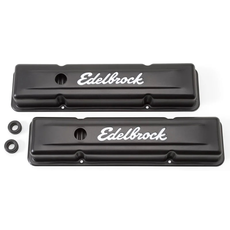 Edelbrock Valve Cover Signature Series Chevrolet 1959-1986 262-400 CI V8 Low Black - Side View