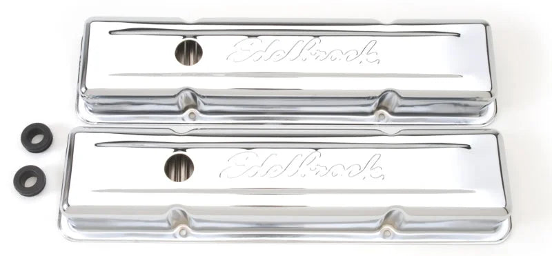 Edelbrock Valve Cover Signature Series Chevrolet 1959-1986 262-400 CI V8 Low Chrome - Side View