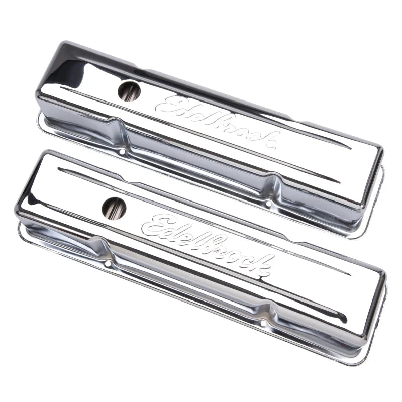 Edelbrock Valve Cover Signature Series Chevrolet 1959-1986 262-400 CI V8 Tall Chrome - Back View