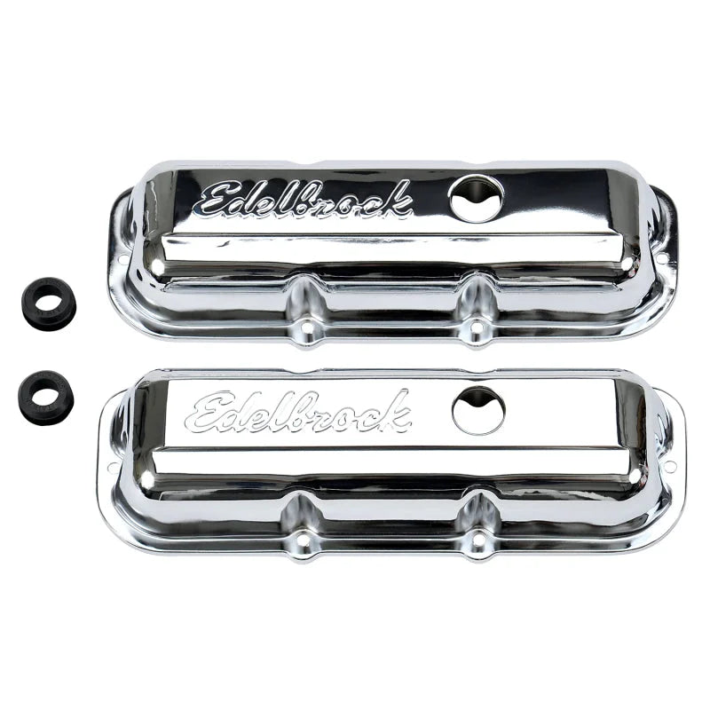 Edelbrock Valve Cover Signature Series Chevrolet 1982-1993 2 8L 60 V6 Chrome - Side View