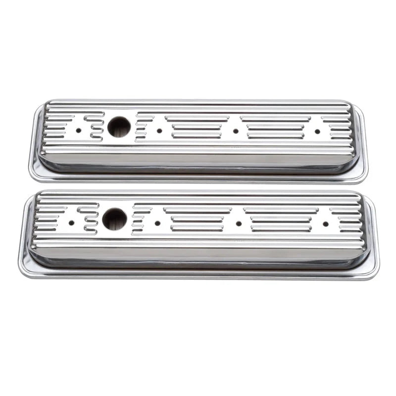 Edelbrock Valve Cover Signature Series Chevrolet 1987-1995 262-400 CI V8 Low Chrome - Side View