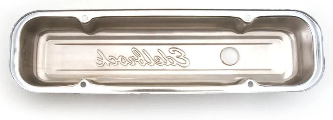 Edelbrock Valve Cover Signature Series Pontiac 1962-1979 301-455 CI V8 Low Chrome - Installation View