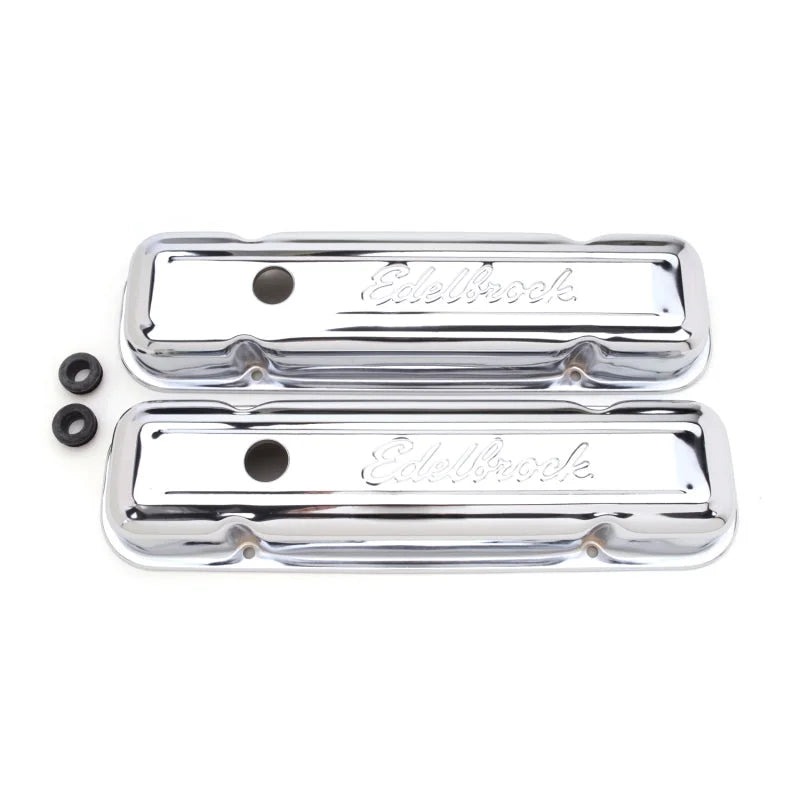 Edelbrock Valve Cover Signature Series Pontiac 1962-1979 301-455 CI V8 Low Chrome - Side View