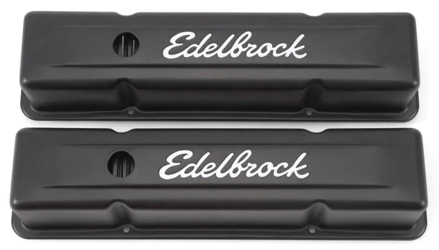 Edelbrock Valve Cover Signature Series Chevrolet 1959-1986 262-400 CI V8 Tall Black - Side View