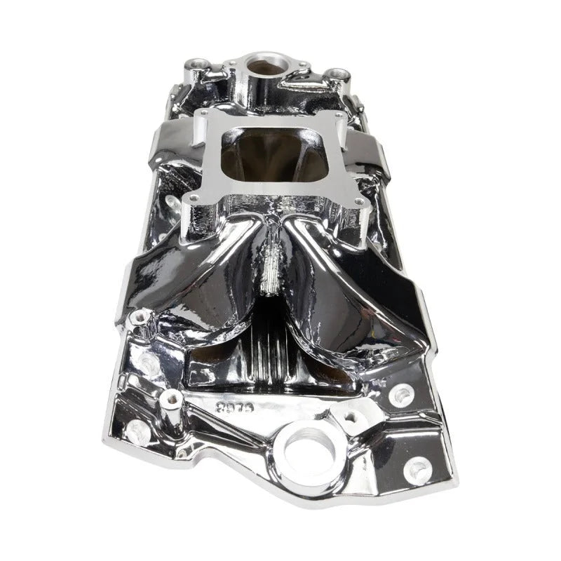Edelbrock Victor Jr. 23 Degree Intake Manifold - Chrome Plasma Finish fits Chevy Sb - Additional View 5