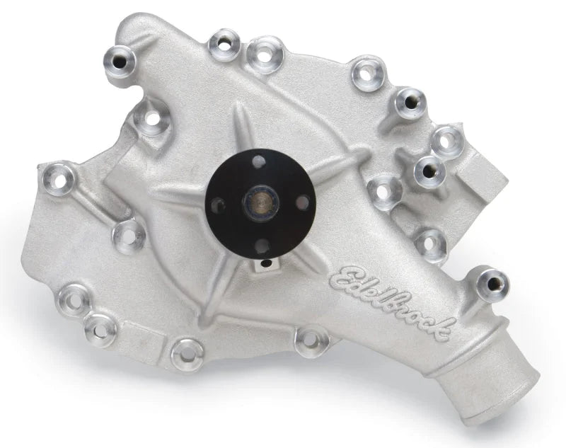 Edelbrock Water Pump High Performance Ford 1970-92 429/460 CI V8 Standard Length Satin Finish - Side View