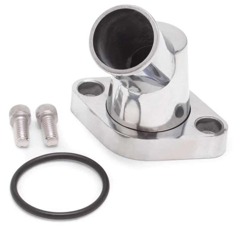 Edelbrock Waterneck SBC/BBC 45-Degree Two-Piece Cast Swivel Polished - Side View