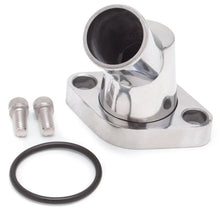 Load image into Gallery viewer, Edelbrock Waterneck SBC/BBC 45-Degree Two-Piece Cast Swivel Polished - Side View
