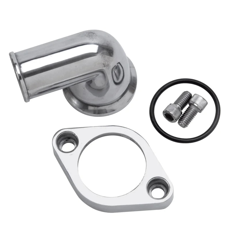 Edelbrock Waterneck SBC/BBC 90-Degree Two-Piece Cast Swivel Polished - Side View