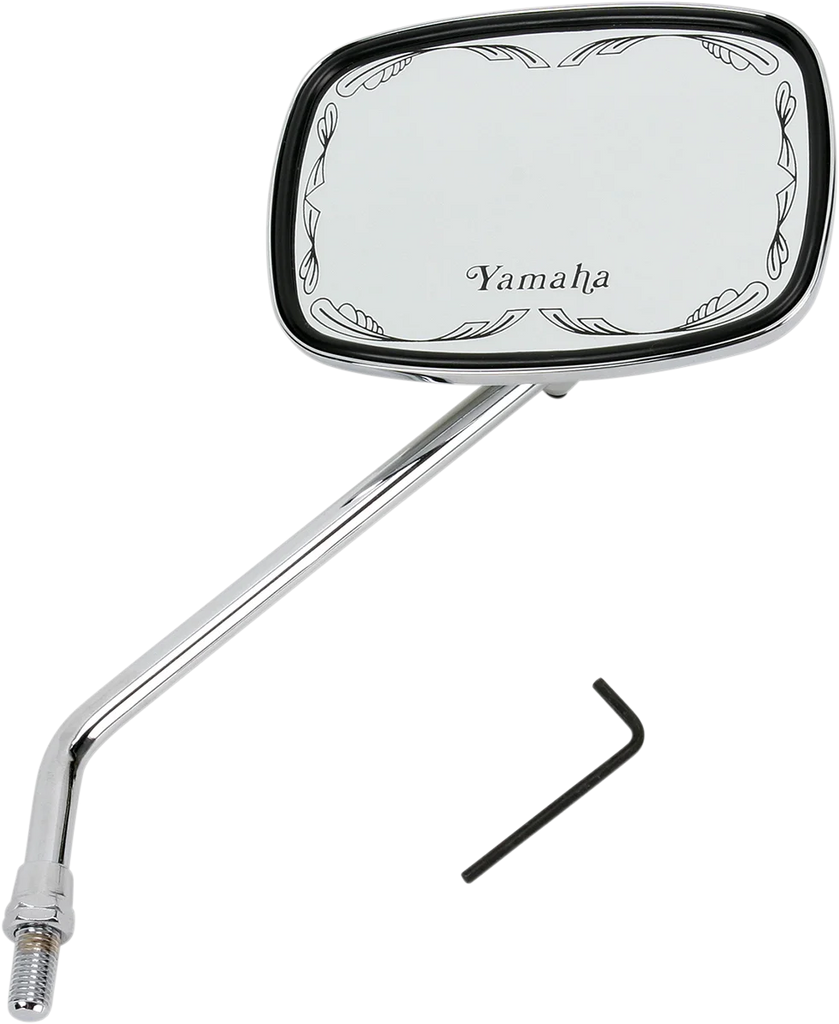 Emgo Mirror - Die-Cast - Scrolled - Side View - Rectangle - M10 x 1.25 (Left Hand) - Chrome fits Yamaha - Main Product View