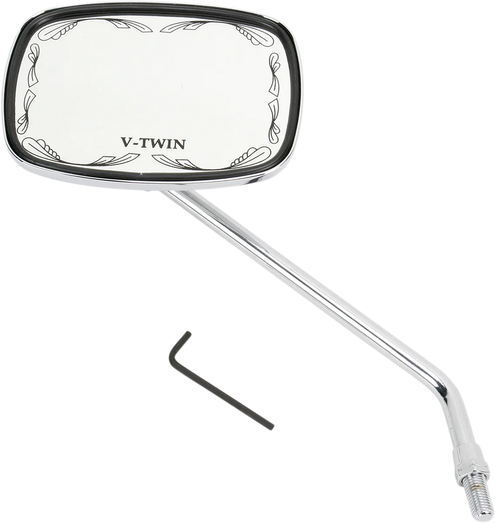 Emgo Mirror - Die-Cast - V-Twin Scrolled - Side View - Rectangle - M10 x 1.25 (Left Hand) - Chrome - Main Product View