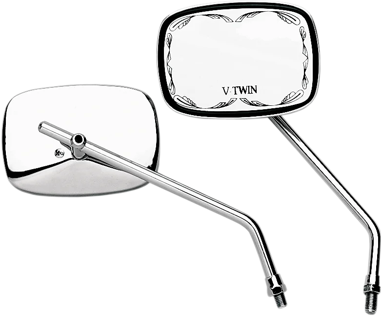 Emgo Mirror - Die-Cast - V-Twin Scrolled - Side View - Rectangle - M10 x 1.25 - Chrome - Left - Main Product View