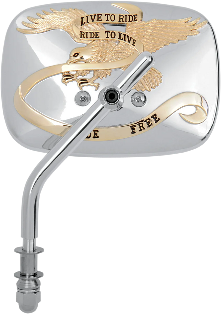 Emgo Mirror - "Live to Ride" - Side View - Rectangle - Gold/Chrome - Left - Main Product View