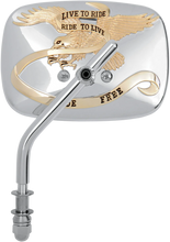 Load image into Gallery viewer, Emgo Mirror - "Live to Ride" - Side View - Rectangle - Gold/Chrome - Left - Main Product View