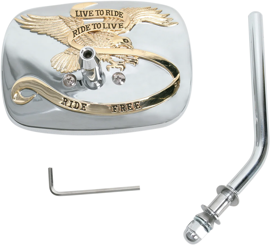 Emgo Mirror - "Live to Ride" - Side View - Rectangle - Gold/Chrome - Right - Main Product View