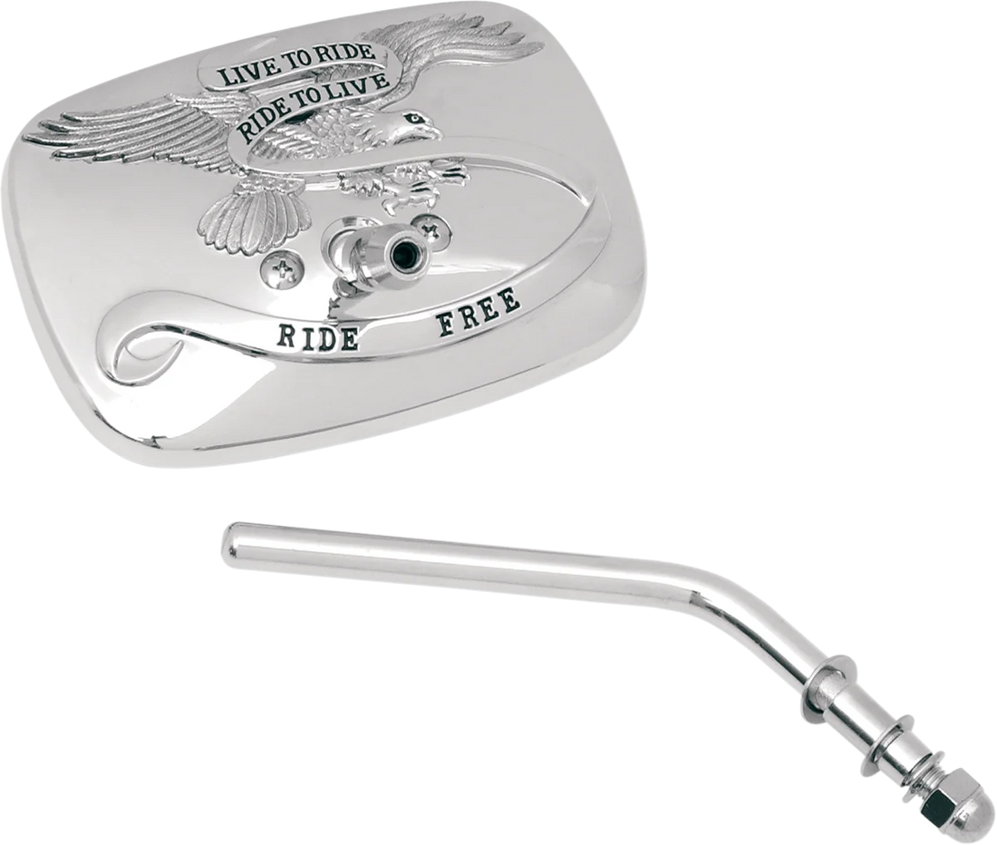 Emgo Mirror - "Live to Ride" - Side View - Rectangle - Gold/Chrome - Right - Detail View