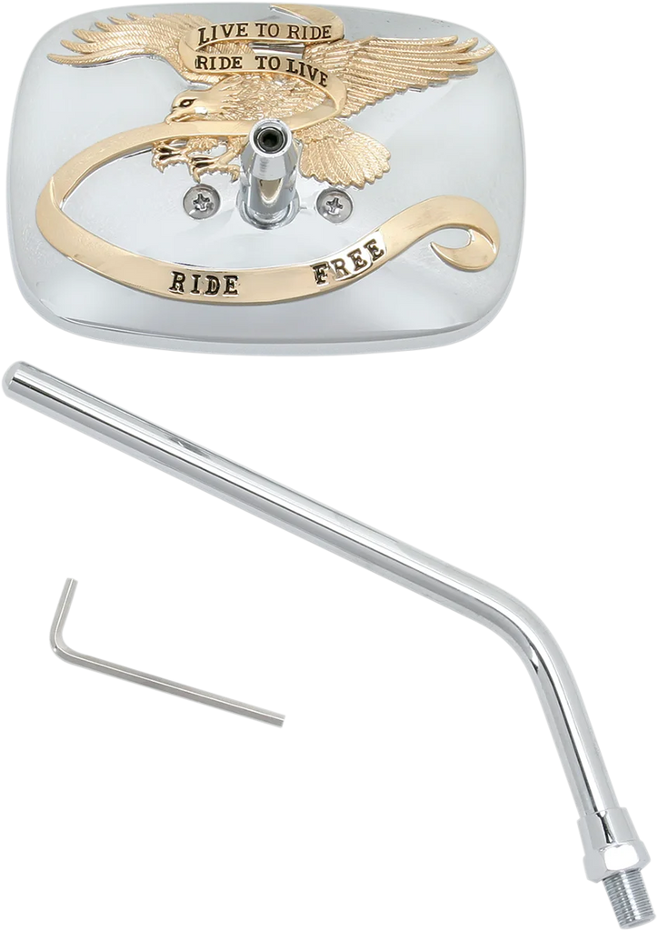 Emgo Mirror - "Ride Free" - Side View - Rectangle - M10 x 1.25 - Gold/Chrome - Left - Main Product View