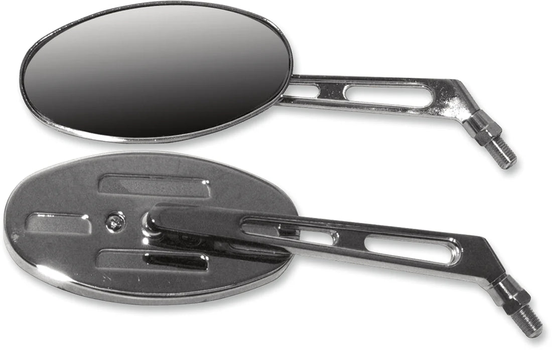 Emgo Oval Mirror - Billet - Long Stem - Side View