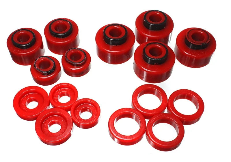 Energy Suspension 99-07 Ford F-250/F-350 SD 2/4WD Crew Cab Body Mount Set - Red - Side View